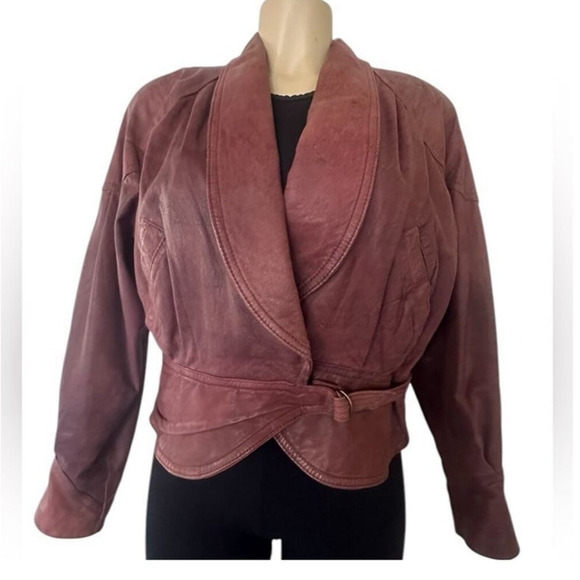 Vintage Winlit Burgundy Leather Wrap Belted Jacket – Women’s M – 80s Style - Picture 1 of 9